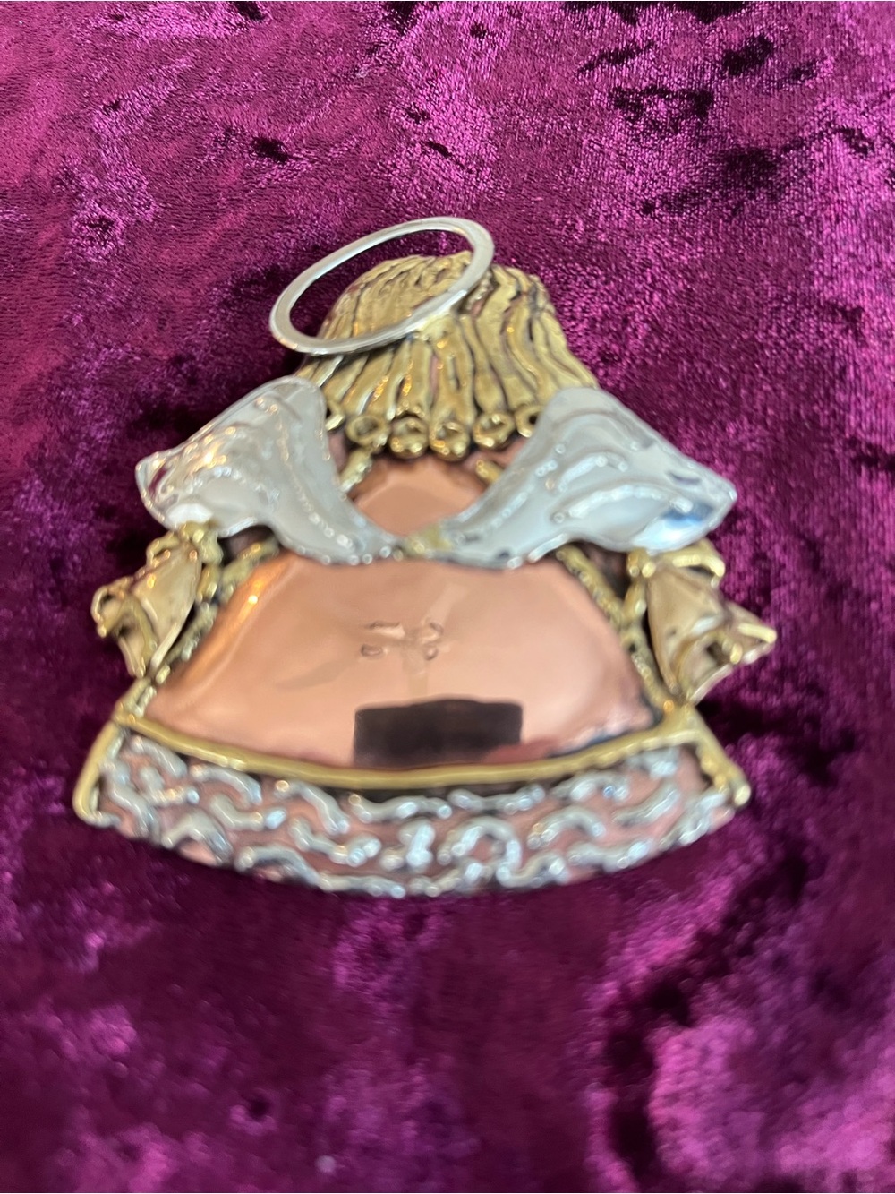 Vintage Silver copper Gold tone metal angel brooch pin. 1980/1990’s